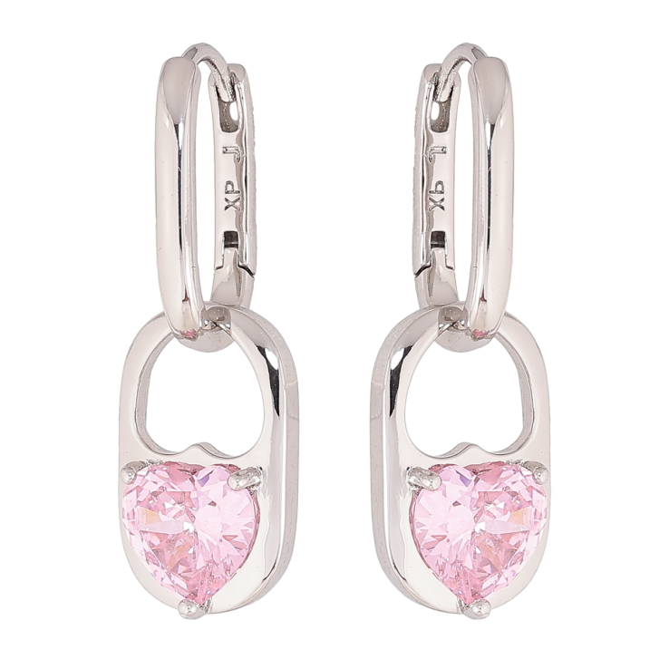 Сережки Xuping колір Родій підвіски на колечках Візерунок з рожевими кристальними сердечками 2 в 1 фото №9