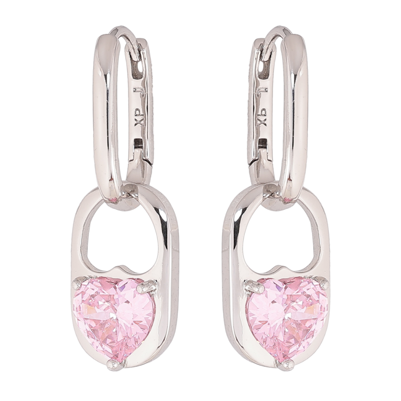 Сережки Xuping колір Родій підвіски на колечках Візерунок з рожевими кристальними сердечками 2 в 1 фото №8