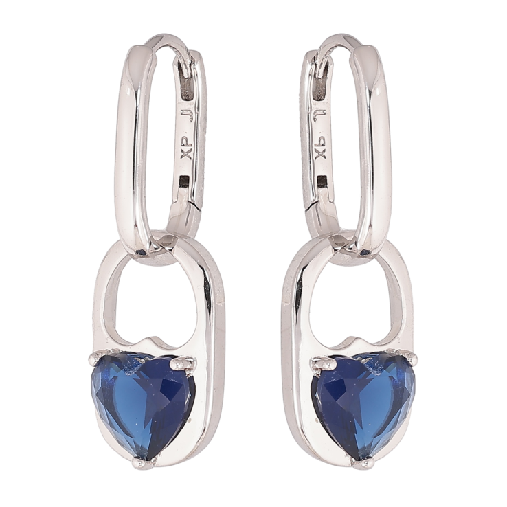 Сережки Xuping колір Родій підвіски на колечках Візерунок з синіми кристальними сердечками 2 в 1 фото №6