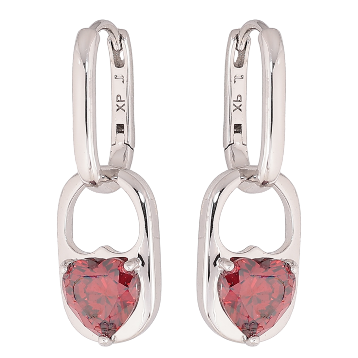 Сережки Xuping колір Родій підвіски на колечках Візерунок з червоними кристальними сердечками 2 в 1 фото №5