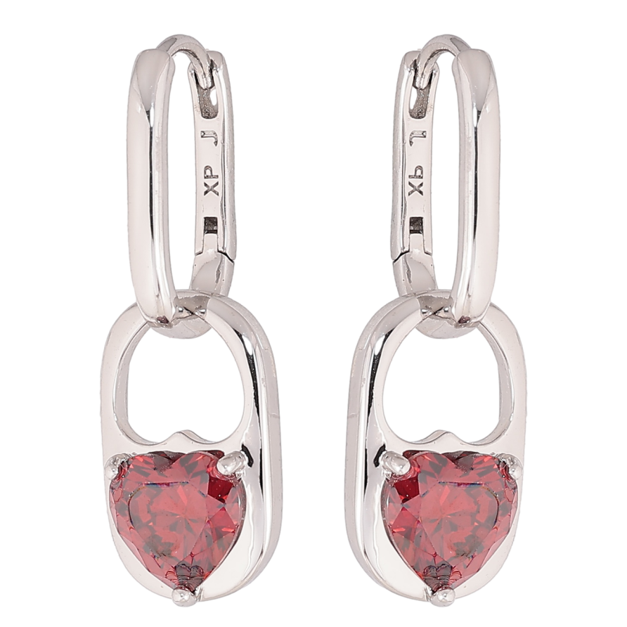 Сережки Xuping колір Родій підвіски на колечках Візерунок з червоними кристальними сердечками 2 в 1 фото №1