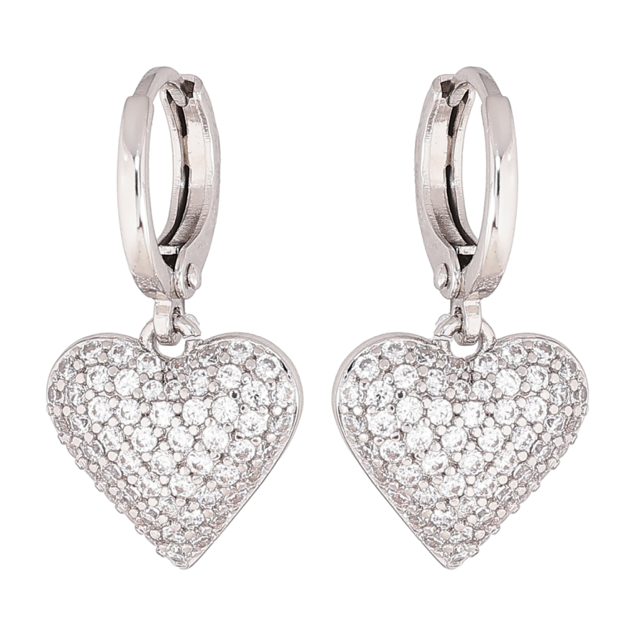 Сережки Xuping колір Родій підвіски на колечках Сердечка з інкрустацією кристалами фото №1
