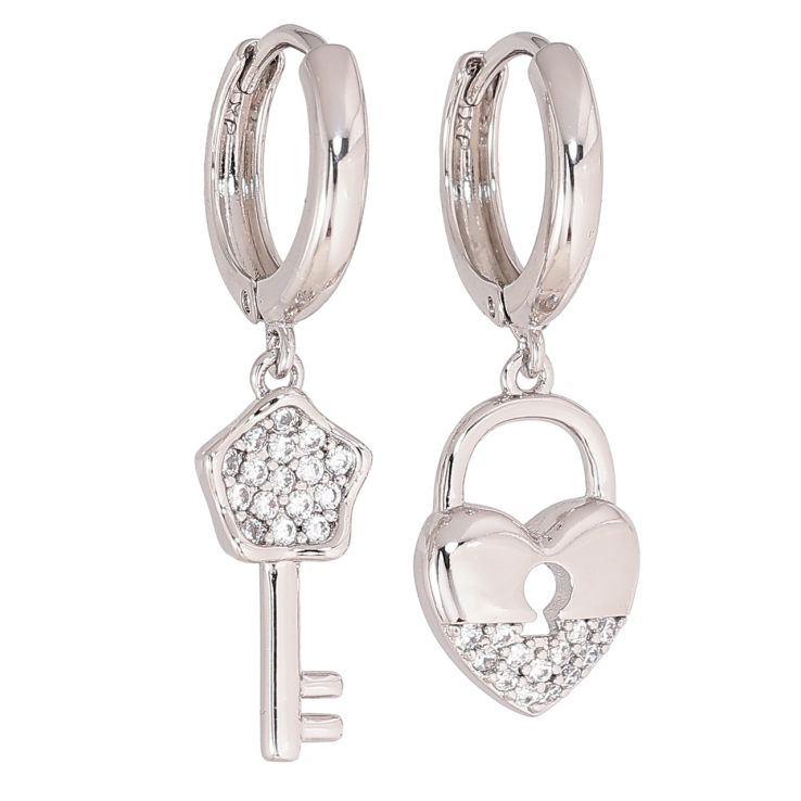 Сережки Xuping колір Родій підвіски на колечках Ключик з замочком фото №8