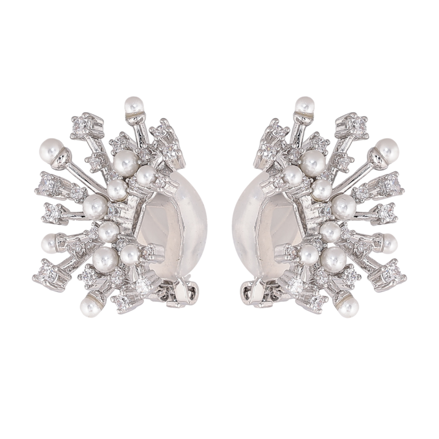 Сережки Xuping колір Родій кліпси Променистий візерунок з кристалами та перлинами фото №1 Сережки Xuping колір Родій кліпси Променистий візерунок з кристалами та перлинами фото №1