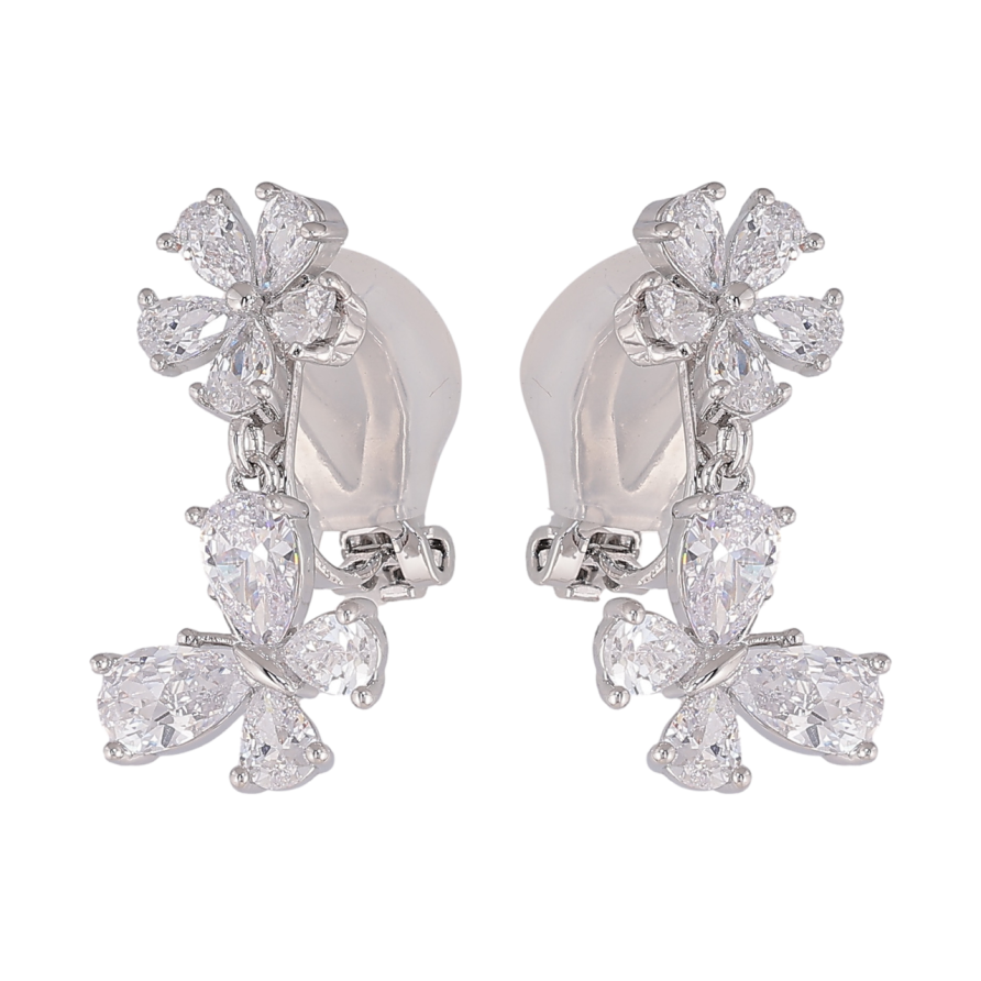 Сережки Xuping колір Родій кліпси Кристальні квіточка з метеликом фото №1