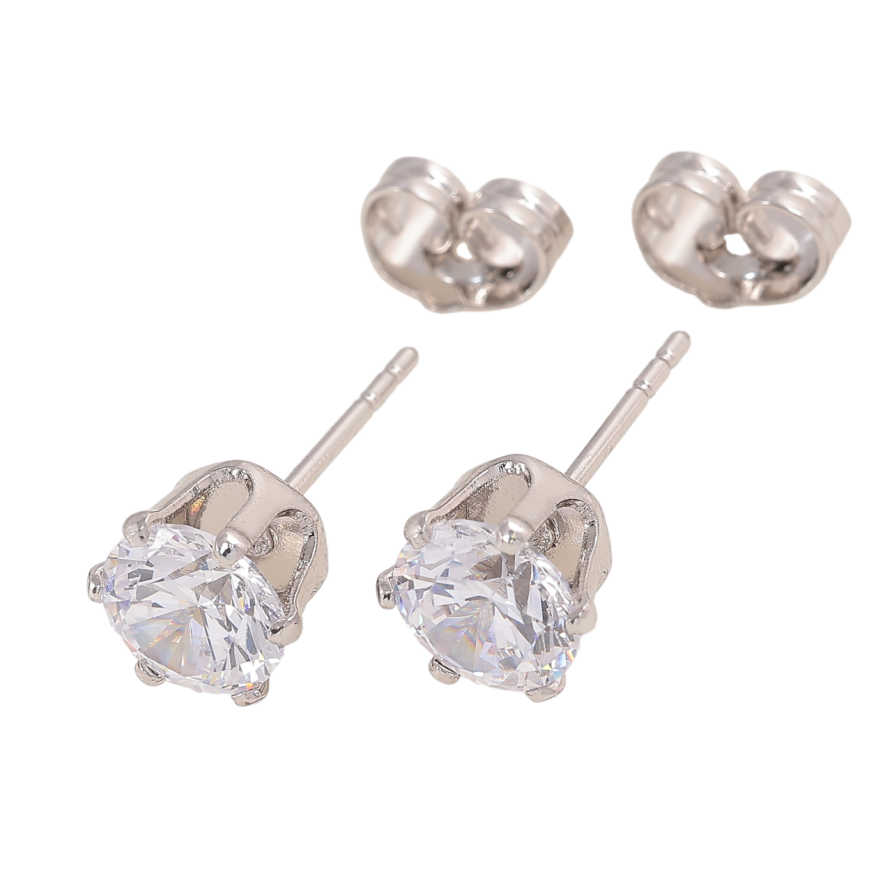 Серьги Xuping цвет Родий пусеты Кристаллы в 6-ти крапановой оправе ø 7 мм фото №1