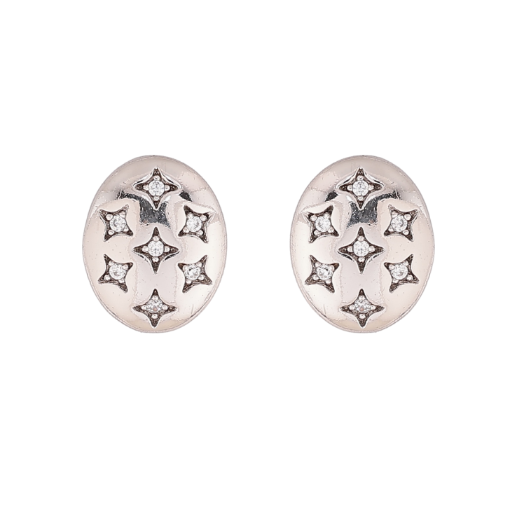 Серьги Xuping цвет Родий пусеты Овалы с кристальными звездочками фото №7