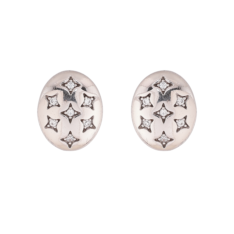 Сережки Xuping колір Родій пусети Овали з кристальними зірочками фото №1