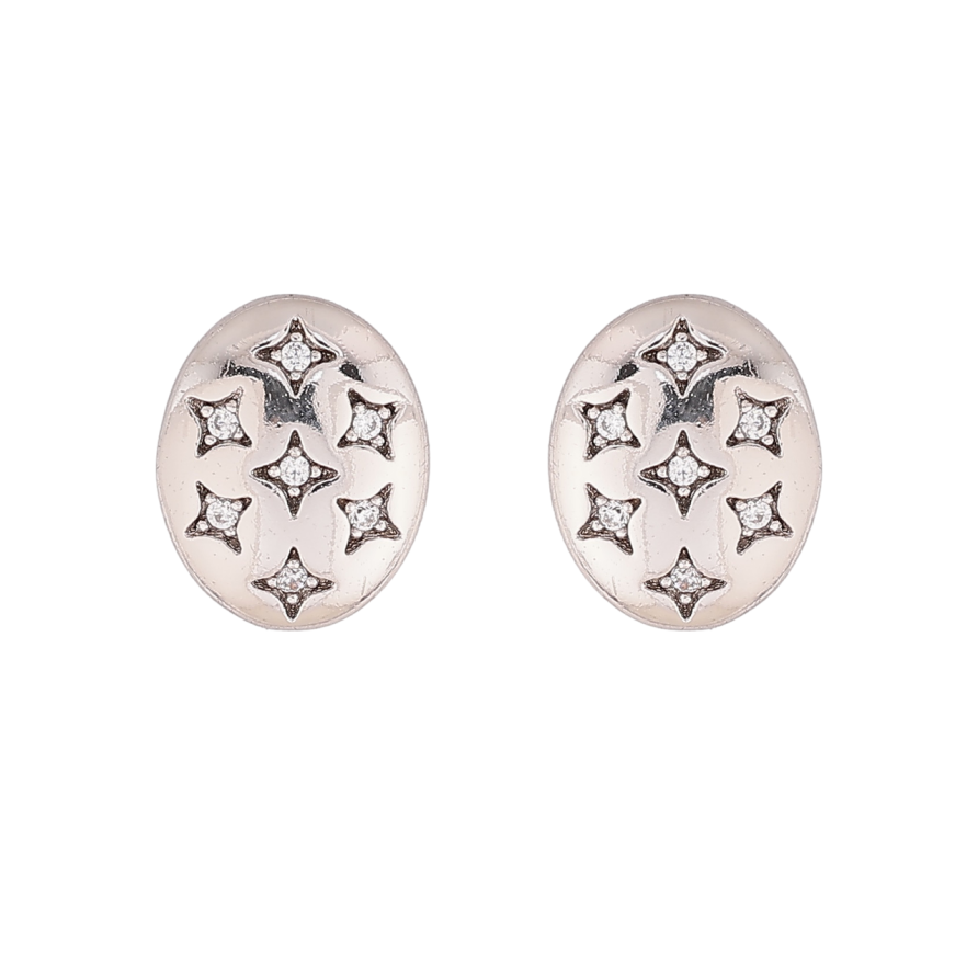 Серьги Xuping цвет Родий пусеты Овалы с кристальными звездочками фото №1