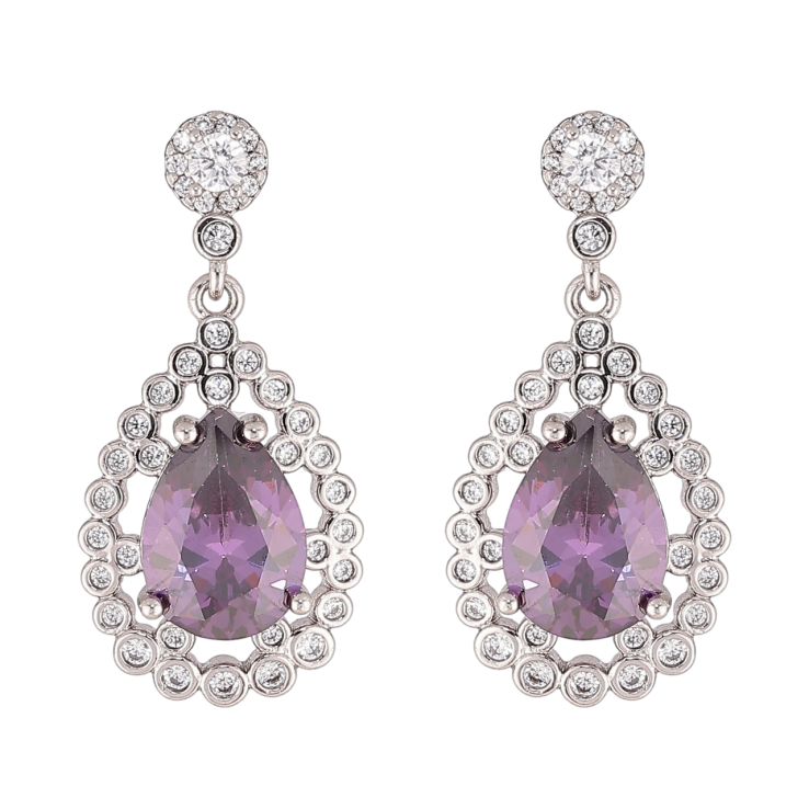 Серьги Xuping цвет Родий пусеты Подвески с сиреневыми кристаллами фото №5