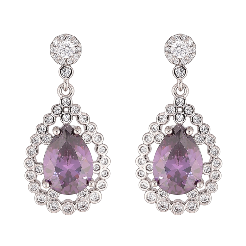 Сережки Xuping колір Родій пусети Підвіски з бузковими кристалами фото №5