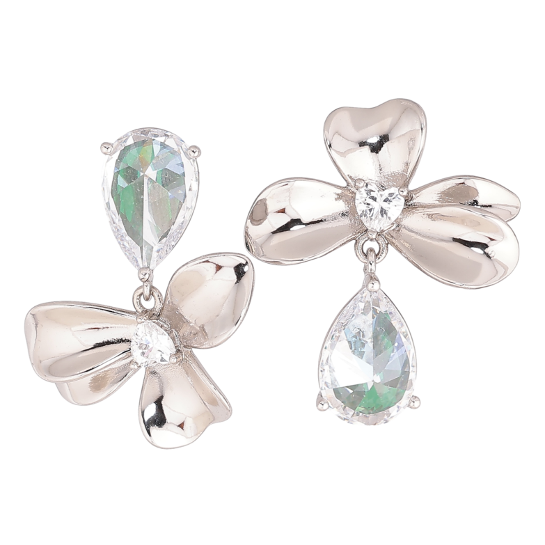Сережки Xuping колір Родій пусети Асиметричні квіткові підвіски з кристалами фото №1