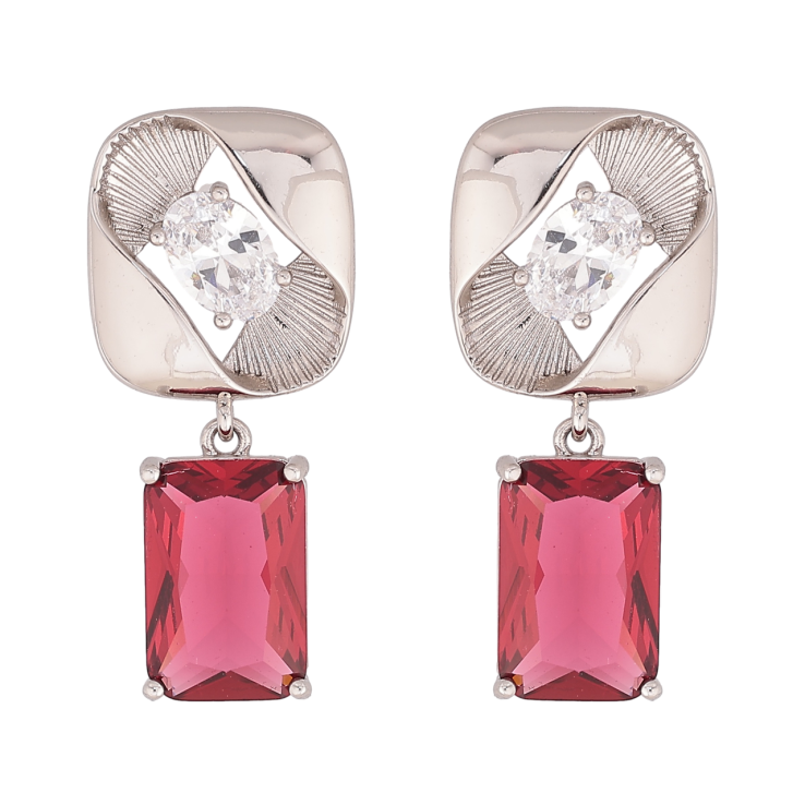 Серьги Xuping цвет Родий пусеты Подвески с малиновыми кристаллами фото №6