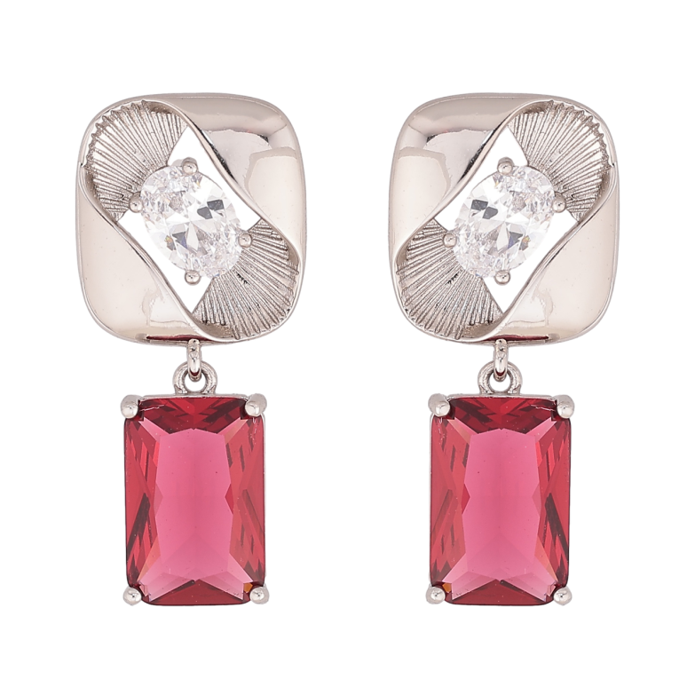 Сережки Xuping колір Родій пусети Підвіски з малиновими кристалами фото №1