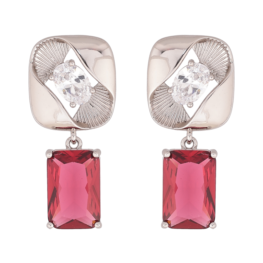 Серьги Xuping цвет Родий пусеты Подвески с малиновыми кристаллами фото №1
