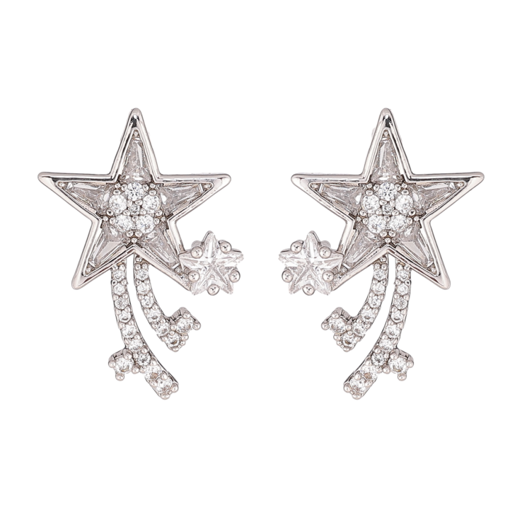 Серьги Xuping цвет Родий пусеты Звезды с кристаллами фото №8