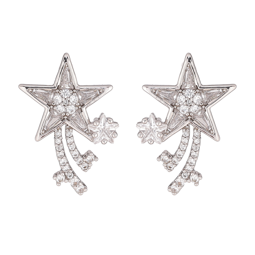 Серьги Xuping цвет Родий пусеты Звезды с кристаллами фото №1