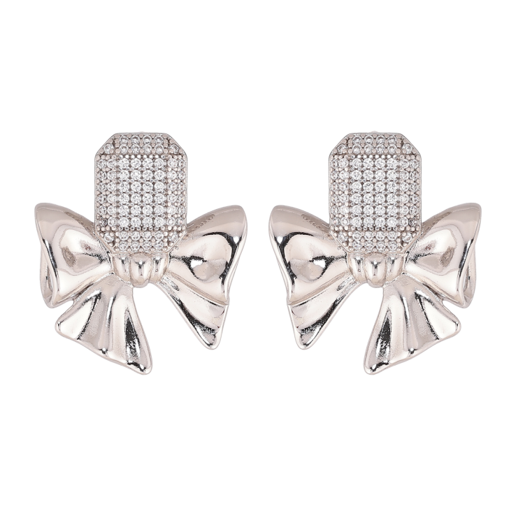 Серьги Xuping цвет Родий пусеты Банты с инкрустацией кристаллами фото №21