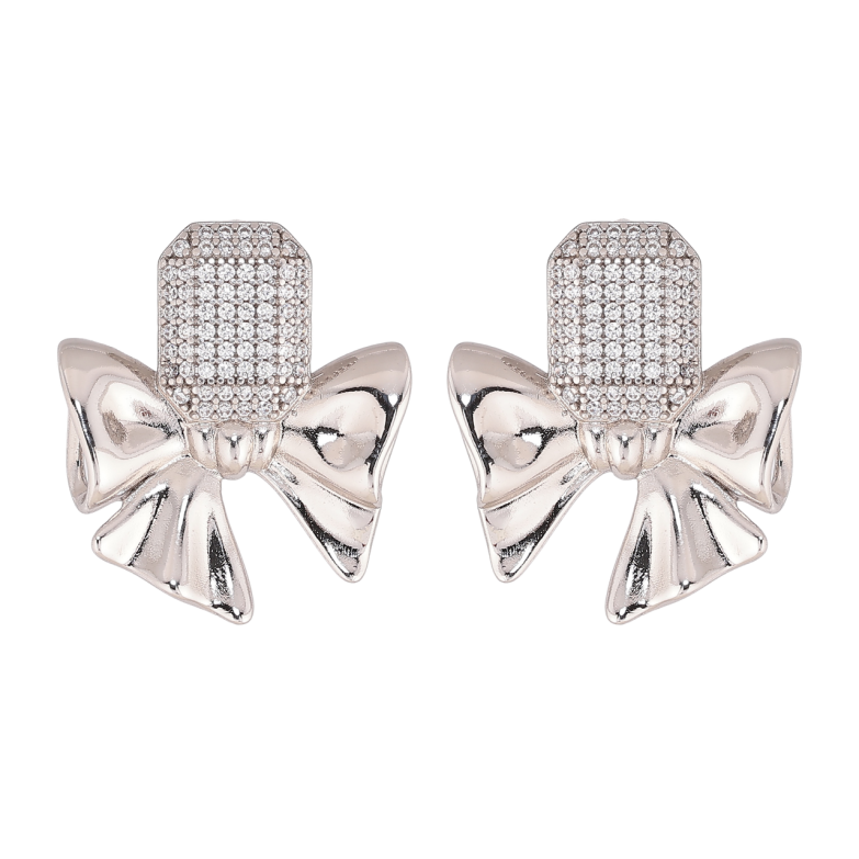 Сережки Xuping колір Родій пусети Банти з інкрустацією кристалами фото №1