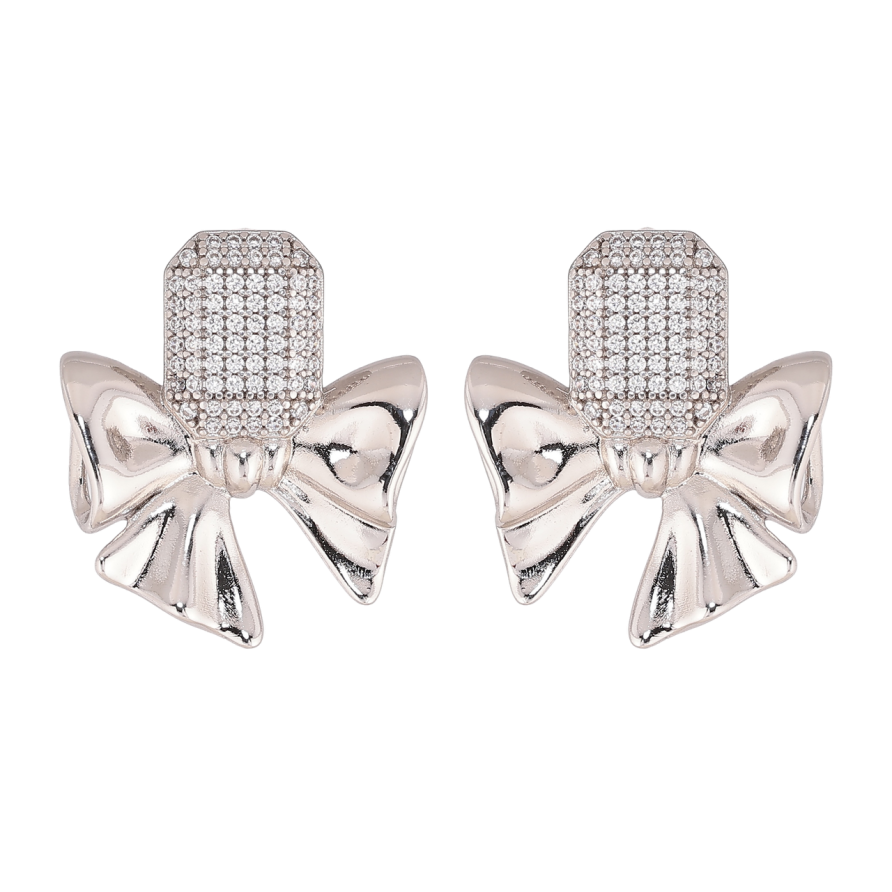 Серьги Xuping цвет Родий пусеты Банты с инкрустацией кристаллами фото №1
