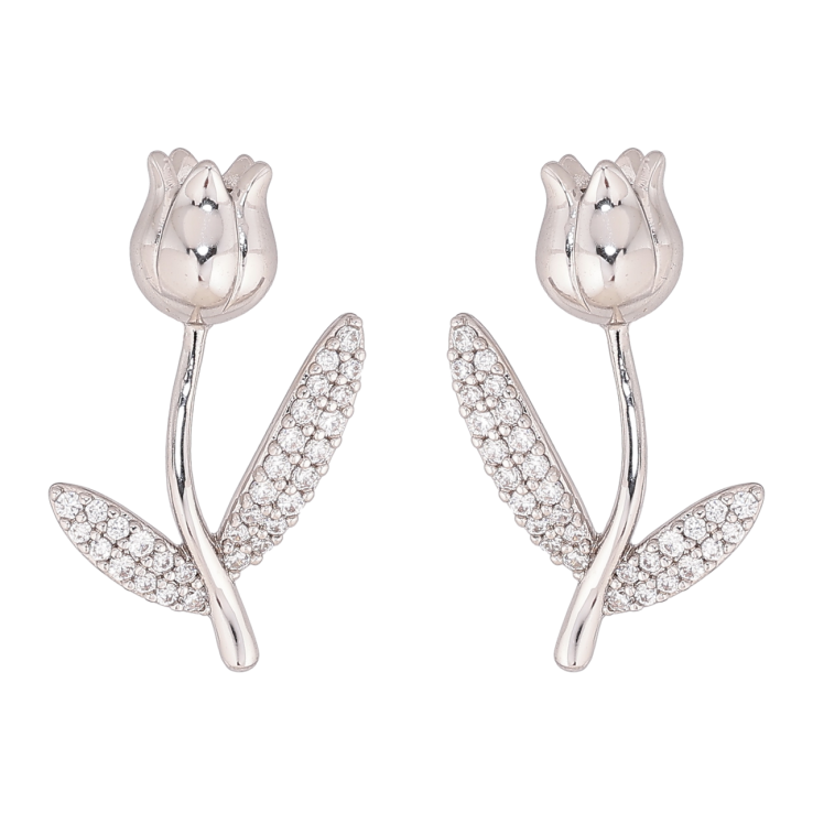 Серьги Xuping цвет Родий пусеты Тюльпаны фото №13
