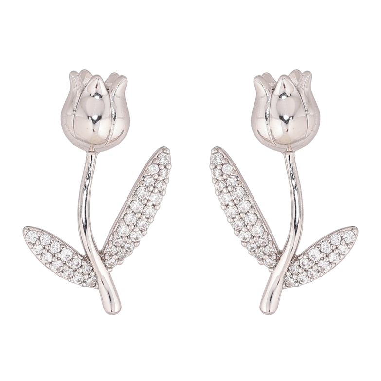Серьги Xuping цвет Родий пусеты Тюльпаны фото №1