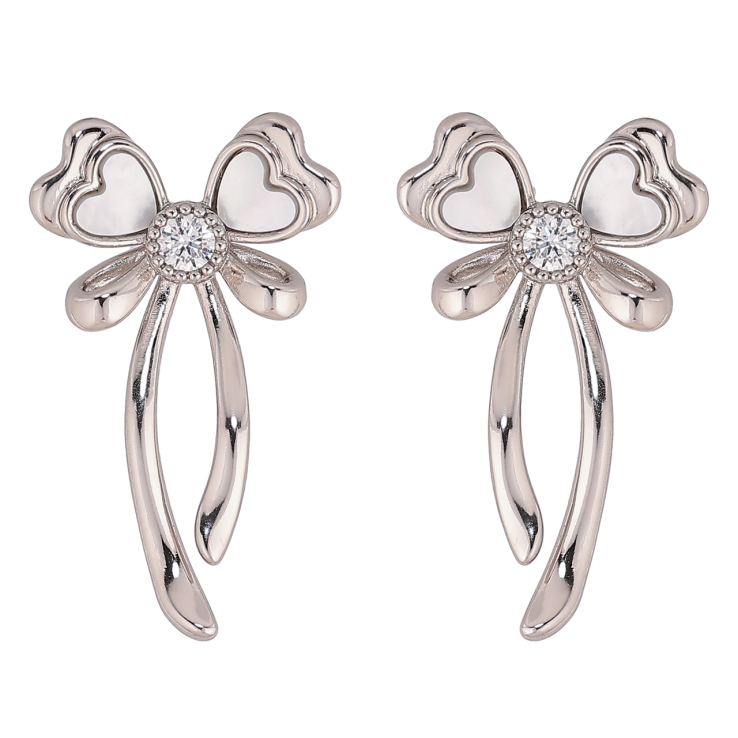 Серьги Xuping цвет Родий пусеты Банты с перламутровыми вставками фото №20