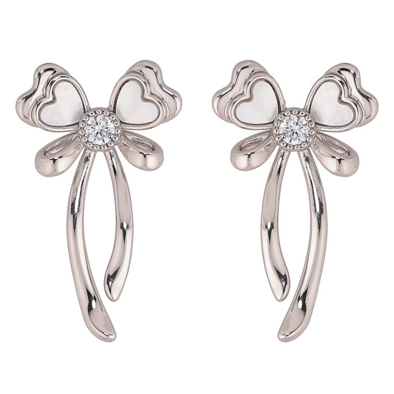 Серьги Xuping цвет Родий пусеты Банты с перламутровыми вставками фото №9