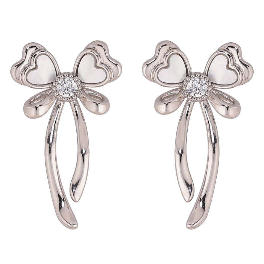 Серьги Xuping цвет Родий пусеты Банты с перламутровыми вставками фото №1