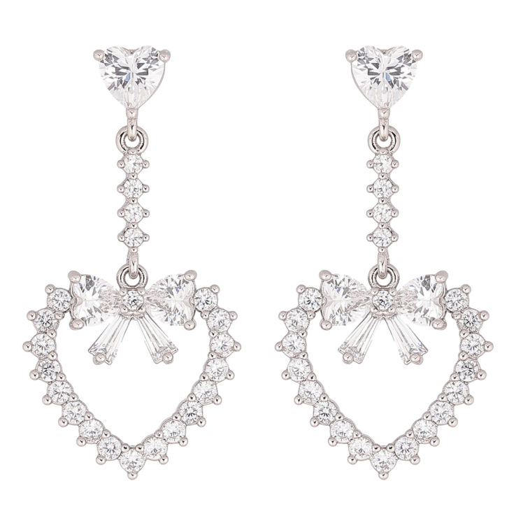 Сережки Xuping колір Родій пусети Кристальні підвіски сердечки фото №5