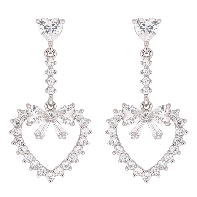 Сережки Xuping колір Родій пусети Кристальні підвіски сердечки фото №1