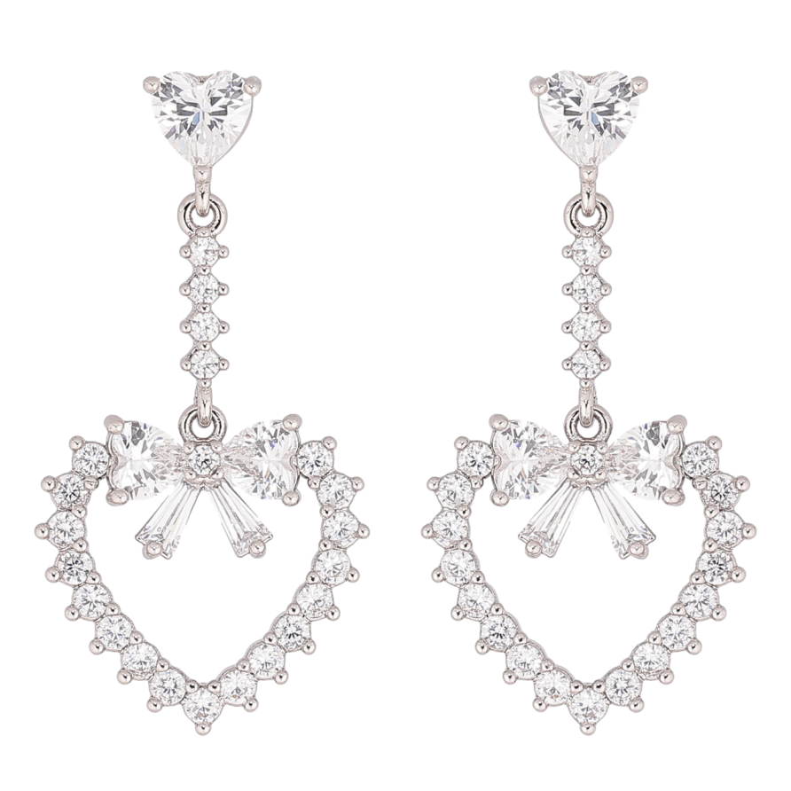 Сережки Xuping колір Родій пусети Кристальні підвіски сердечки фото №1