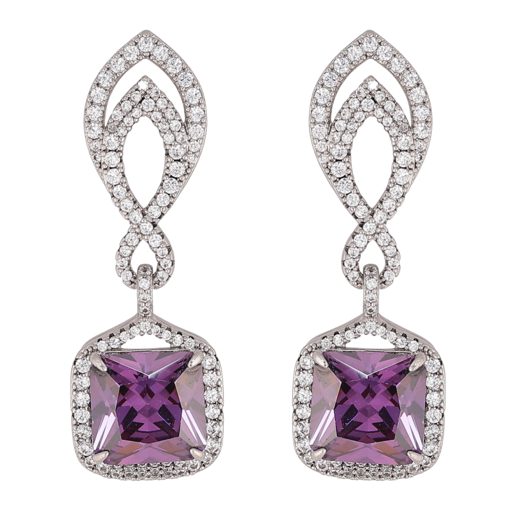 Сережки Xuping колір Родій пусети Підвіски з інкрустацією кристалами та бузковим кристалом фото №16