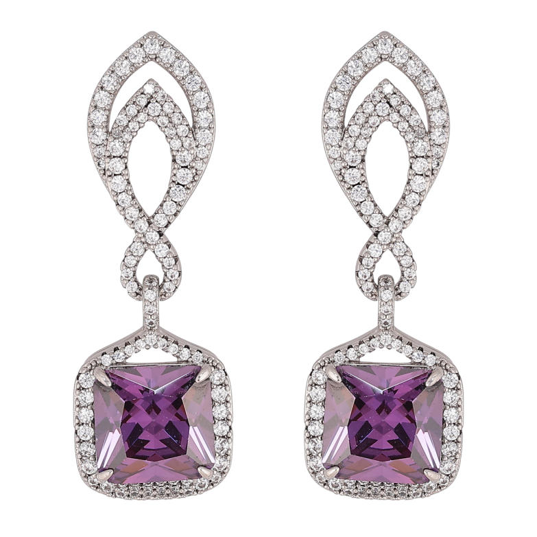 Сережки Xuping колір Родій пусети Підвіски з інкрустацією кристалами та бузковим кристалом фото №3