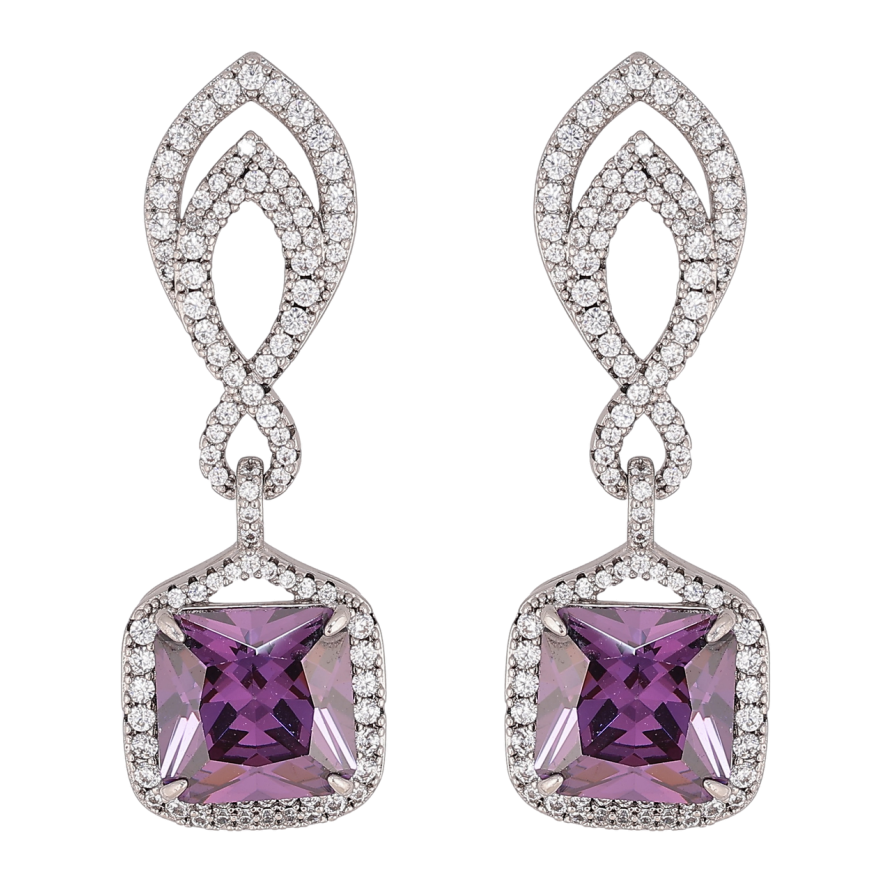 Сережки Xuping колір Родій пусети Підвіски з інкрустацією кристалами та бузковим кристалом фото №1