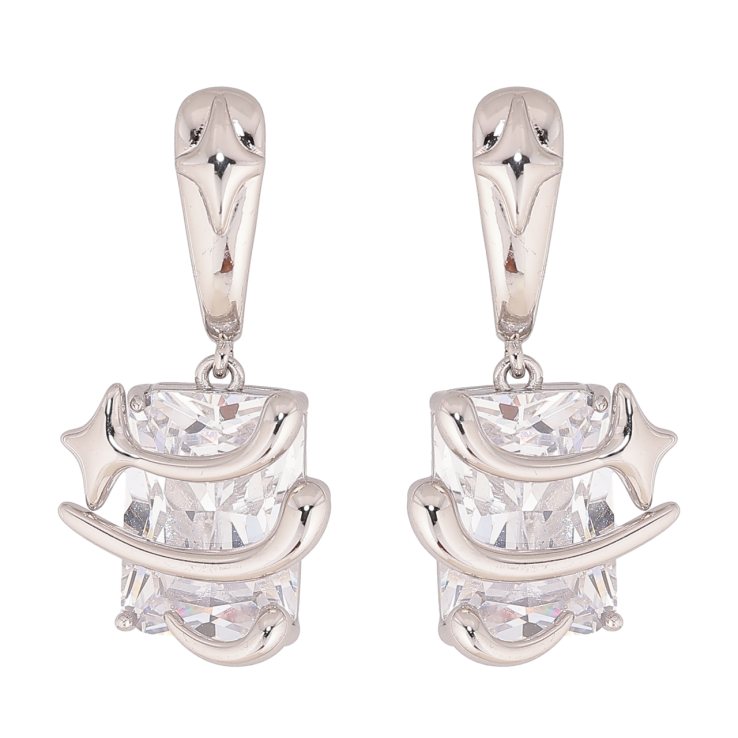 Серьги Xuping цвет Родий пусеты Кристальные подвески со звездами фото №19