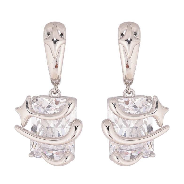 Серьги Xuping цвет Родий пусеты Кристальные подвески со звездами фото №1