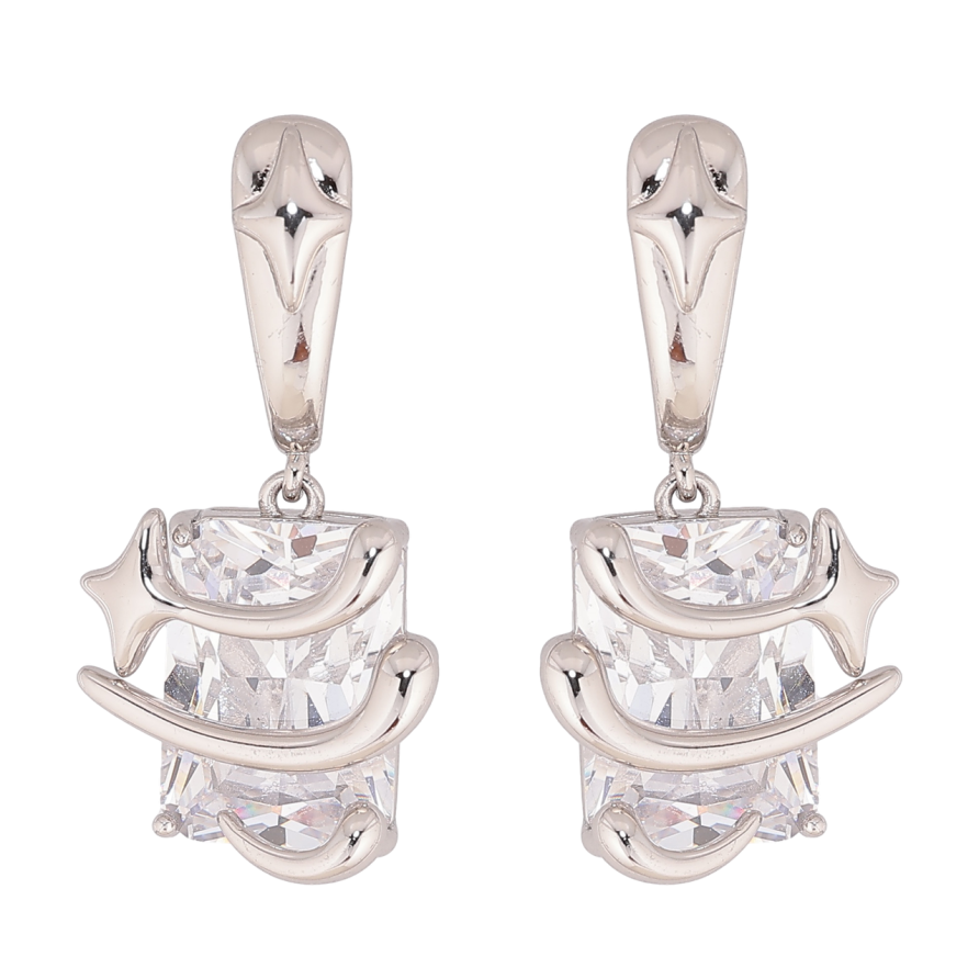 Серьги Xuping цвет Родий пусеты Кристальные подвески со звездами фото №1