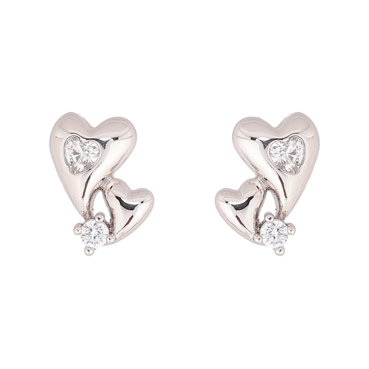 Сережки Xuping колір Родій пусети Сердечки з кристалами фото №4