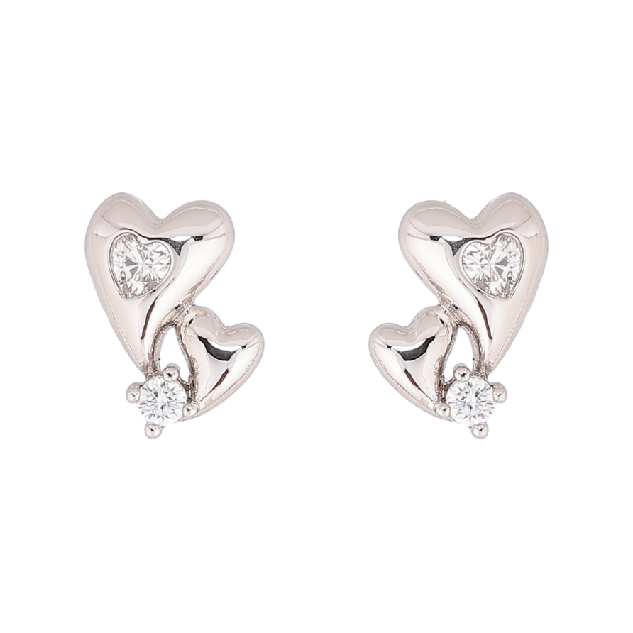 Сережки Xuping колір Родій пусети Сердечки з кристалами фото №1