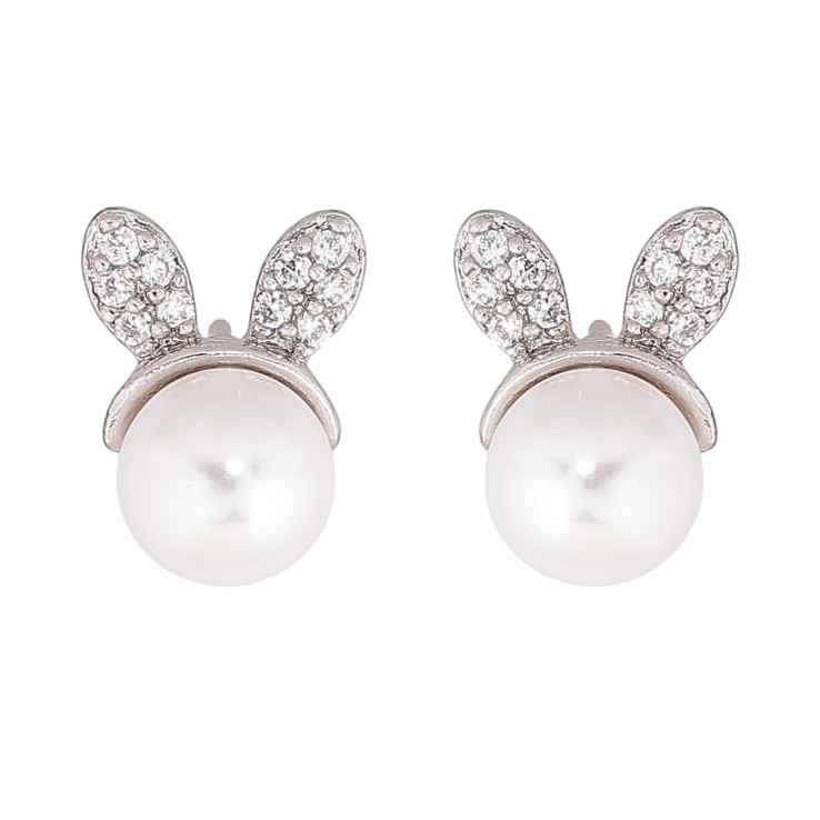 Серьги Xuping цвет Родий пусеты Жемчужные зайчики фото №9