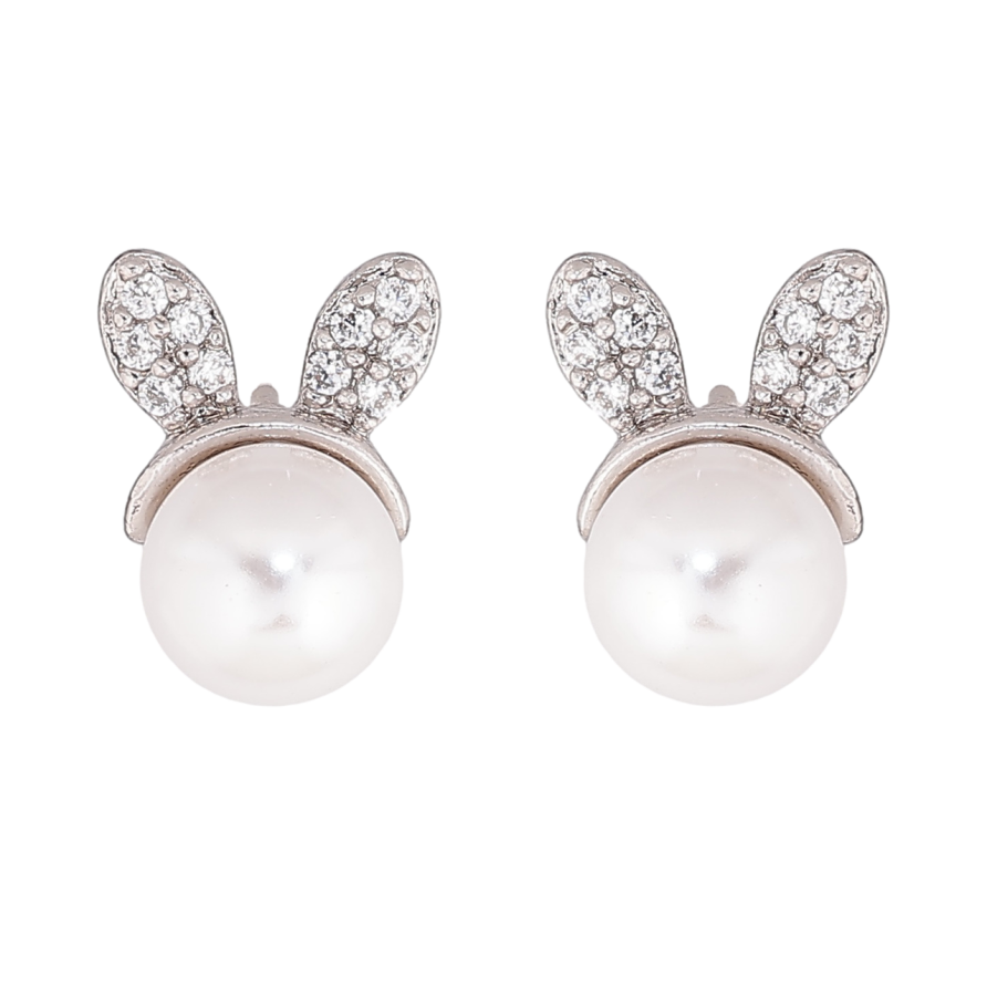 Серьги Xuping цвет Родий пусеты Жемчужные зайчики фото №1