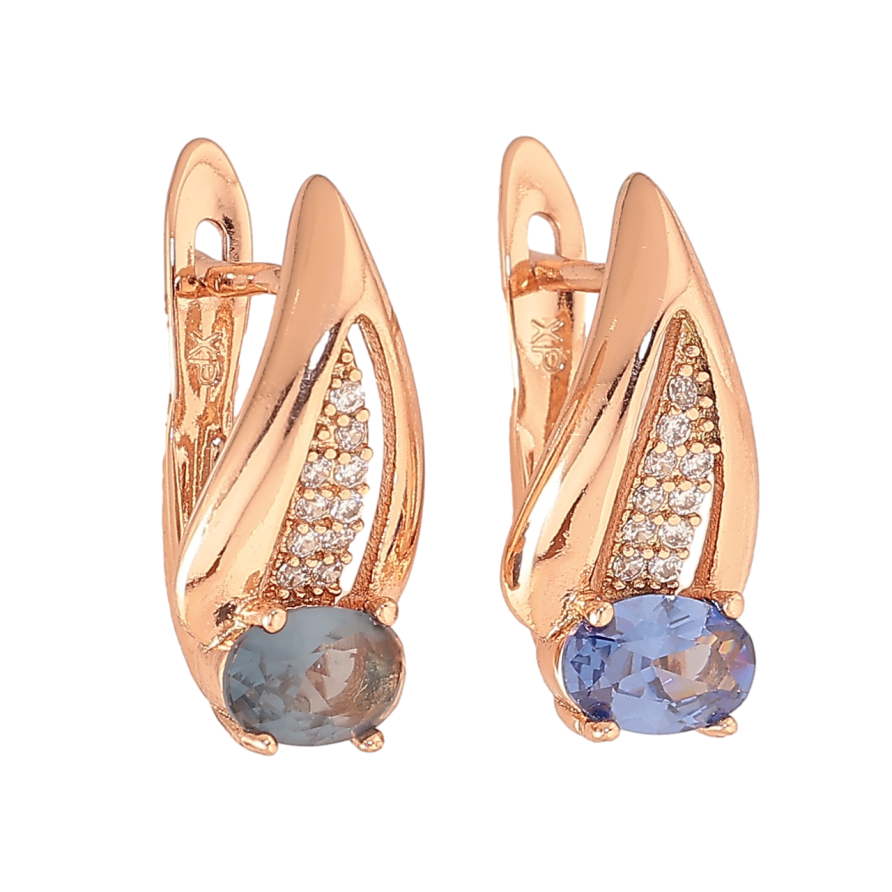 Серьги Xuping цвет Позолота РО английский замок Узор с темными и светлыми синими кристаллами фото №1