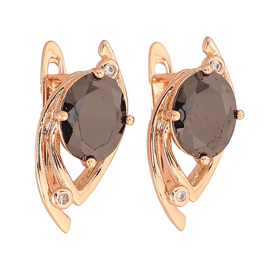 Серьги Xuping цвет Позолота РО английский замок Узор с черными кристаллами на одну сторону фото №1