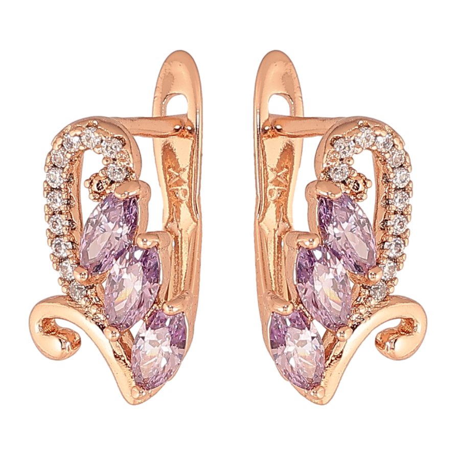 Серьги Xuping цвет Позолота РО английский замок Узор с сиреневыми кристаллами фото №1
