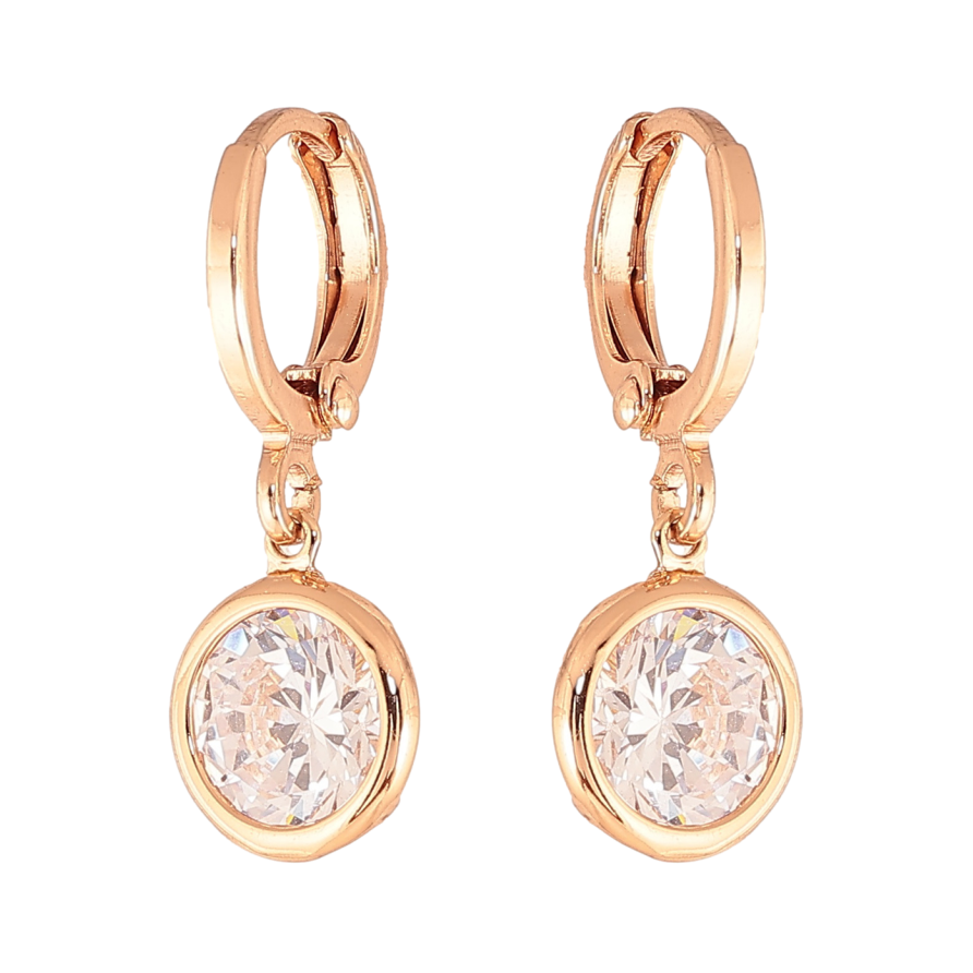 Серьги Xuping цвет Позолота РО подвески в колечках Кристаллы ø 10мм фото №1