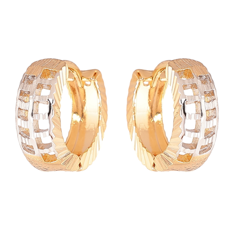 Серьги Xuping цвет Позолота 18К + Родий колечки Резной узор фото №1