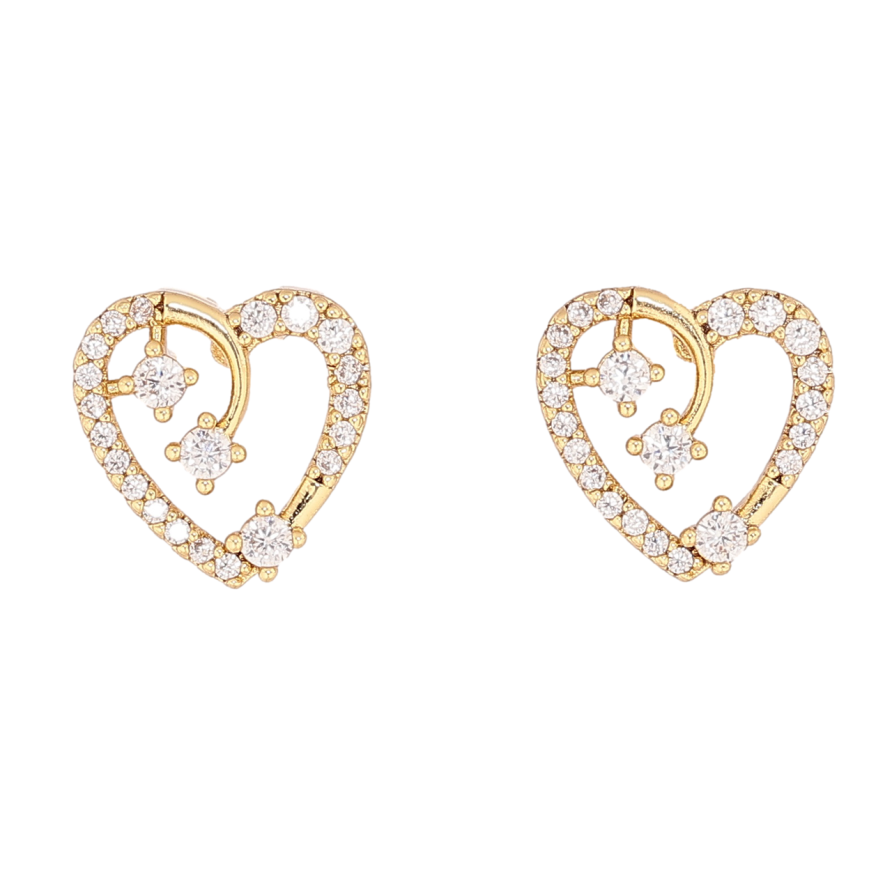 Сережки Xuping колір Позолота 14K пусети Сердечка з кристалами на один бік фото №1