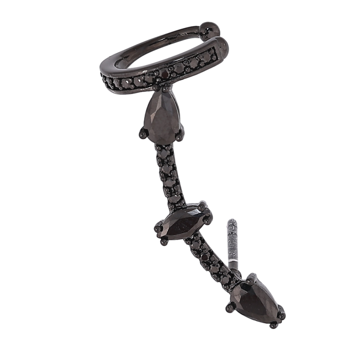 Сережки Xuping Колір Позолота Black (чорне золото) каффа-пусет Візерунок з чорними кристалами 1шт, на праве вухо фото №21