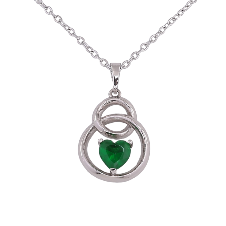 Подвеска на цепочке Xuping Цвет Родий Колечко с зеленым кристальным сердечком размер 40-45см х 2мм фото №7